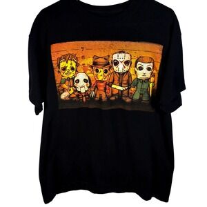 Big Chris Art Killer Line Up Graphic Tee Mens L Black Retro Horror Movie Slasher